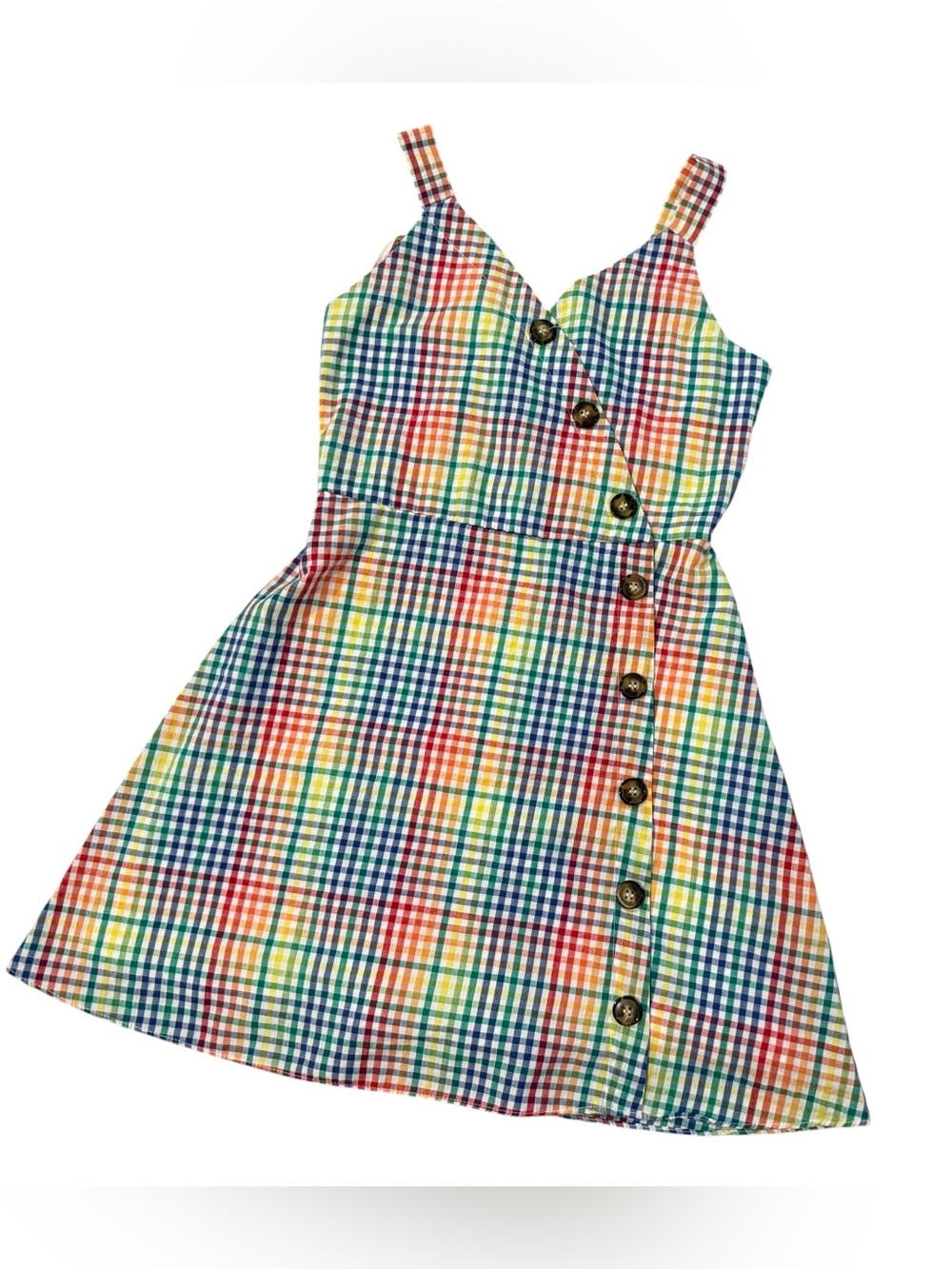 Amy Byer Rainbow Plaid Button Detail Dress Size 8